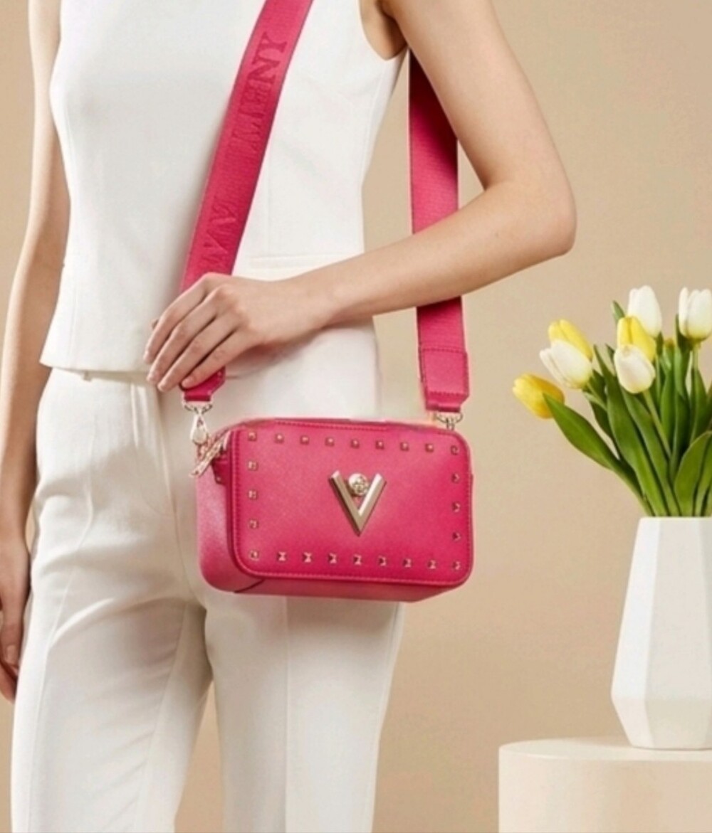 NWT Valentino Orlando Hot Pink Studded Camera Crossbody Gold V Logo - Picture 16 of 16